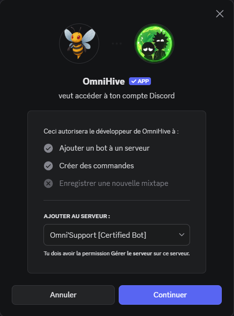 Sélection du serveur